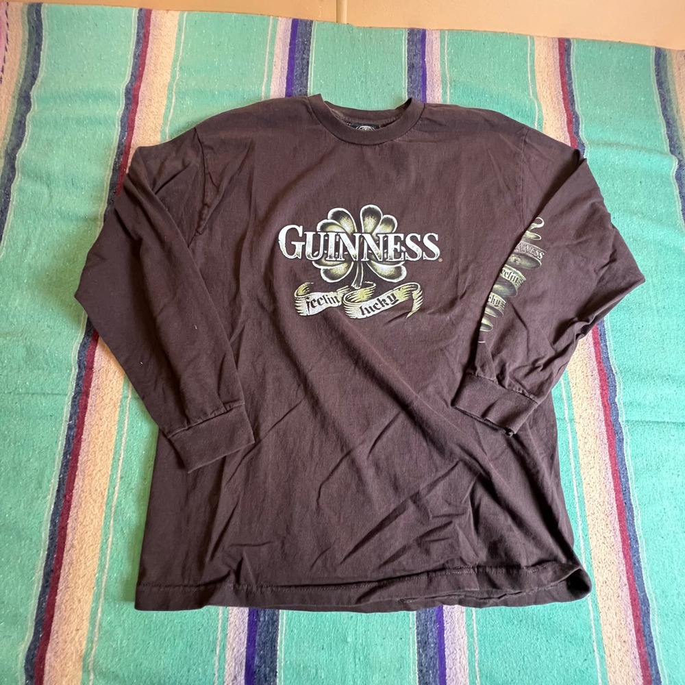 Guinness Long Sleeve T-Shirt Mens L Brown Feelin Lucky Graphic Irish Beer Tee